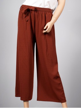 Solid Color Wide-Leg Cropped  Pants W/ Tie Belt